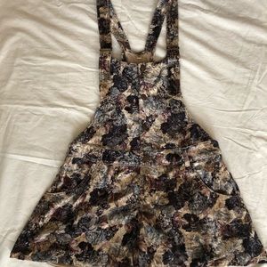 Free People Velvet Floral Overalls XS
